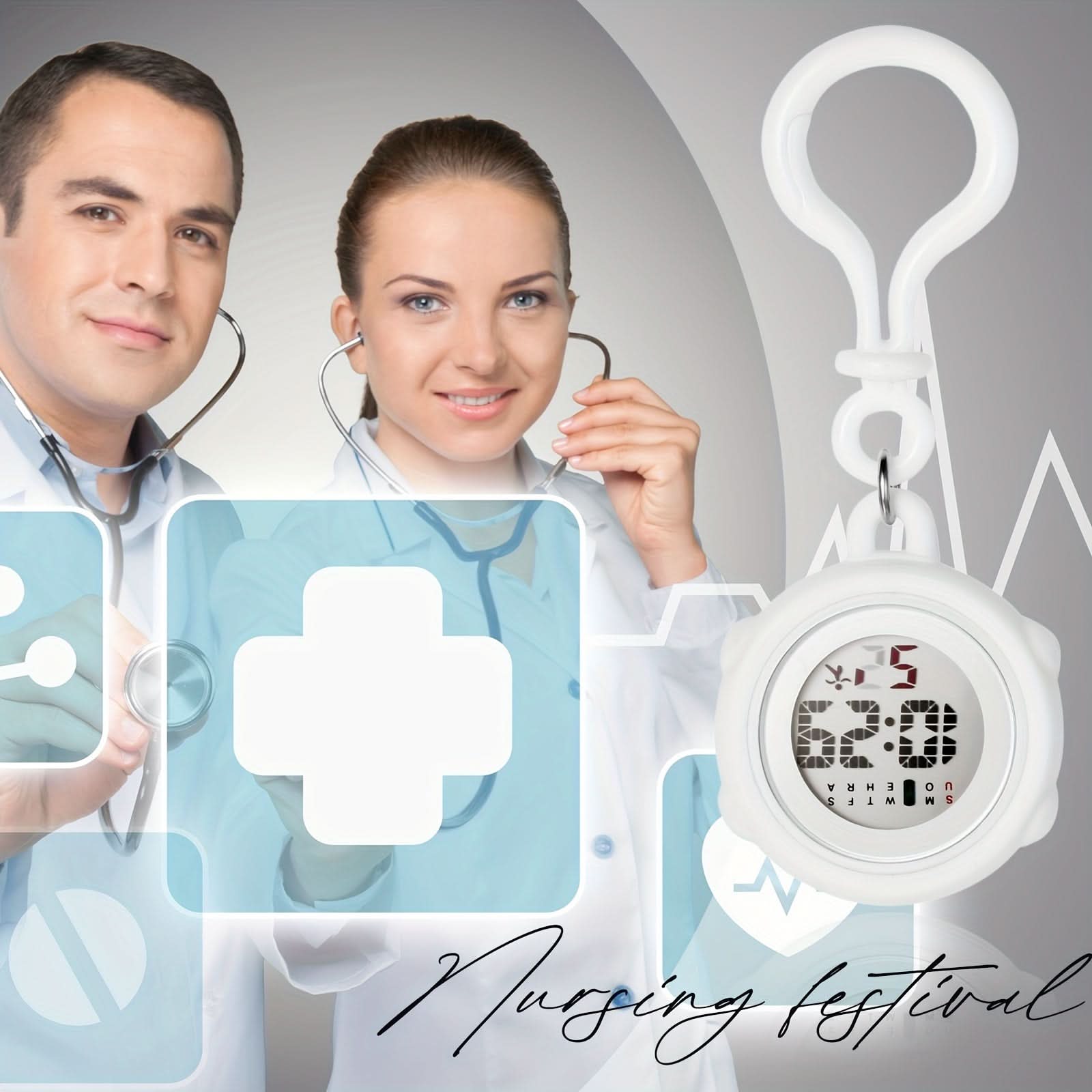 Digital Clip-On Watch with Silicone Cover & Carabiner - Fob Watch for Nurses