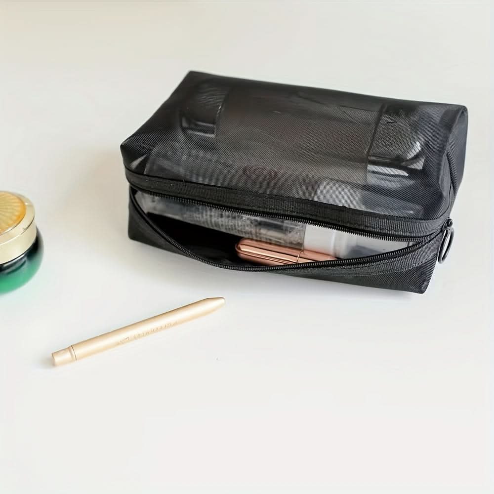 3-Piece Set Nylon Mesh Makeup Bags - Lightweight Travel Organizers