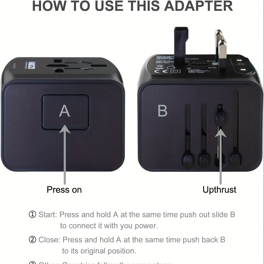 Universal Travel Plug Adapter with USB-C & USB-A