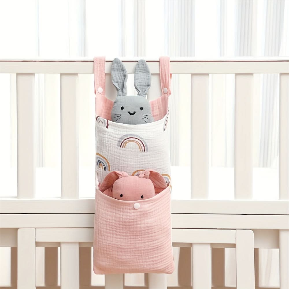 Baby Bedside Organizer – Dual Pocket Hanging Storage Bag for Toys, Diapers & Bottles