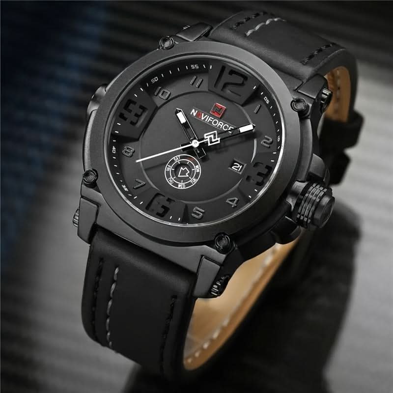 Men’s Casual Sport Quartz Watch – Water-Resistant, PU Leather Strap, Round Dial