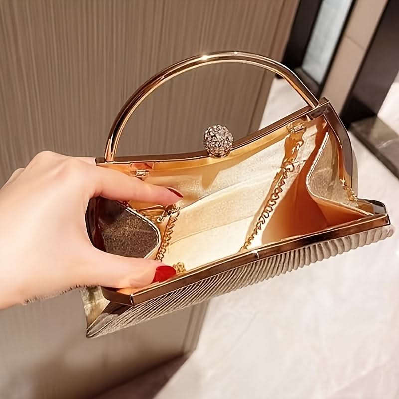 Vintage Striped Faux Leather Clutch – Glitter, Removable Strap