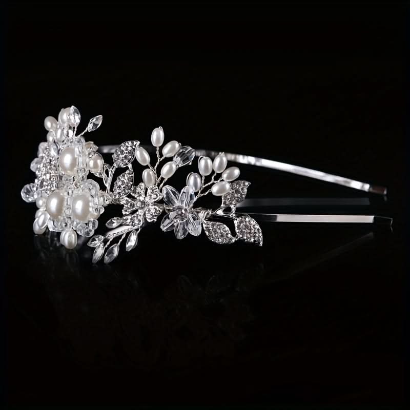 Faux Pearl Rhinestone Flower Headband for Brides