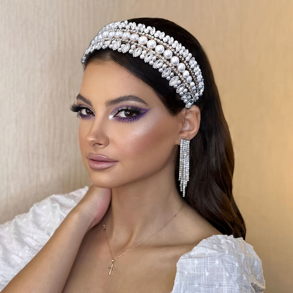 Vintage Faux Pearl Rhinestone Headband for Women