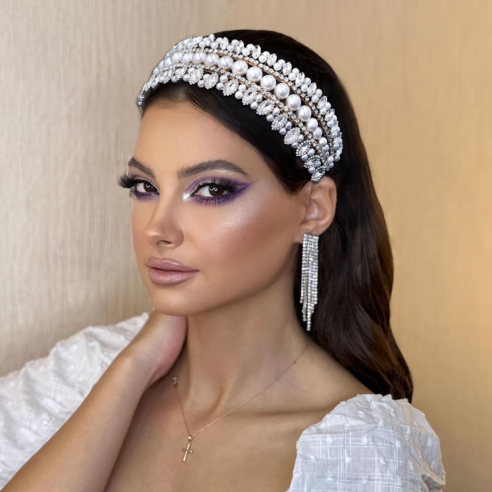 Vintage Faux Pearl Rhinestone Headband for Women