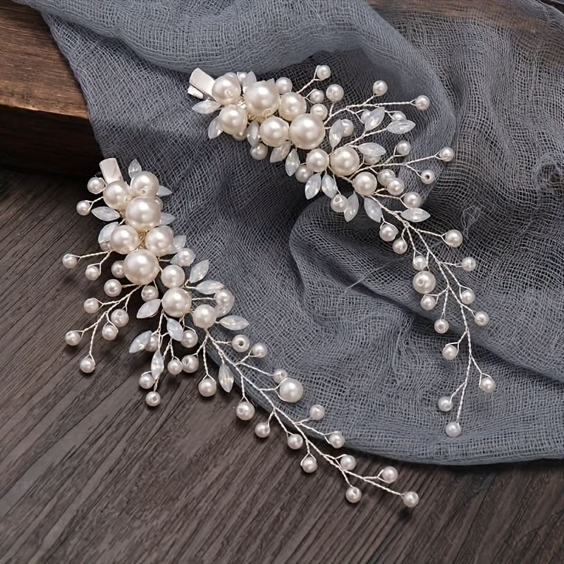 2pcs White Faux Pearl Hair Clips