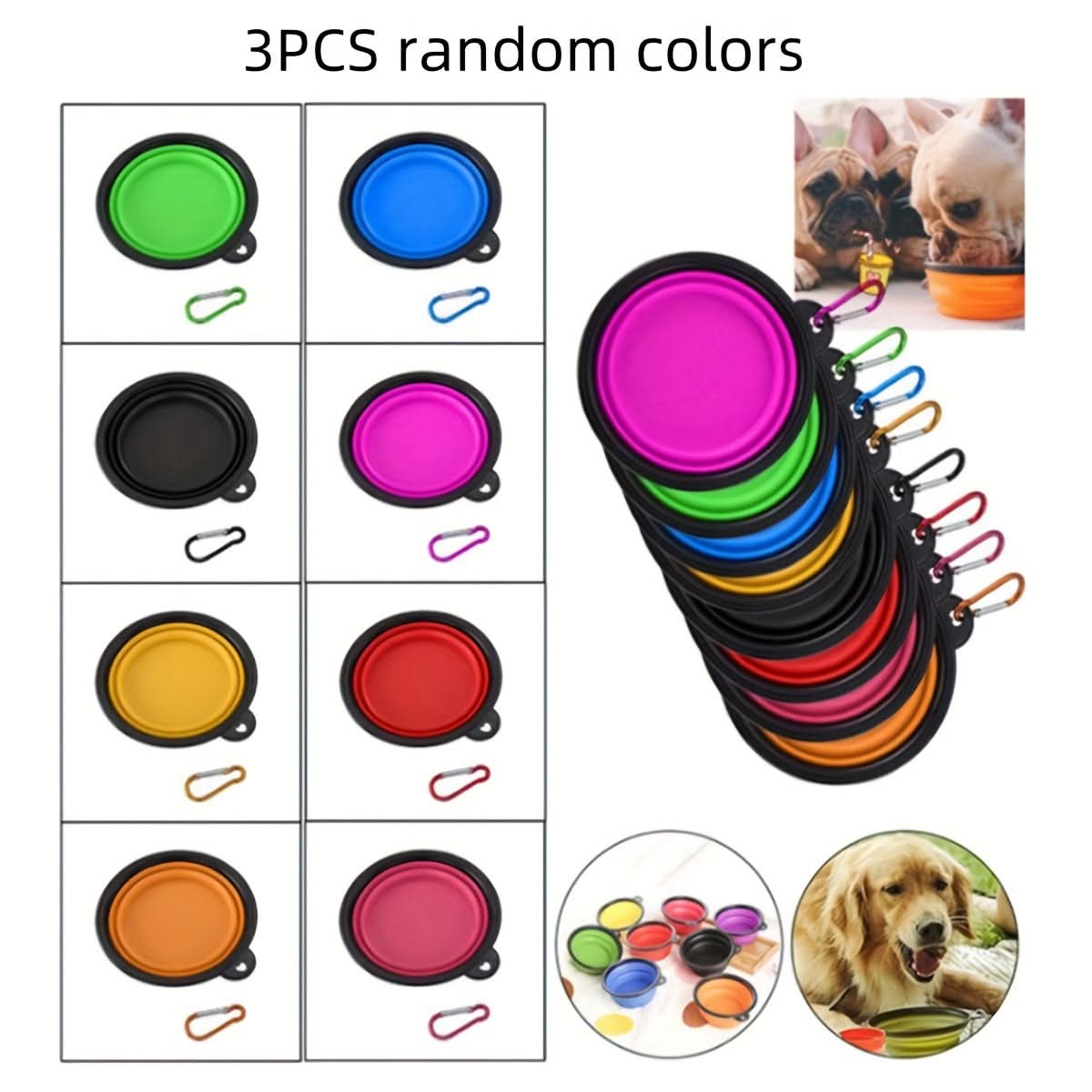 3-Pack Foldable Dog Travel Bowls