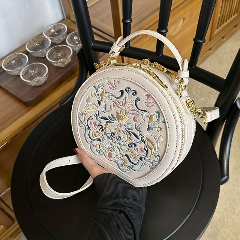 Striped PU Round Shoulder Bag – Vintage-Inspired Messenger