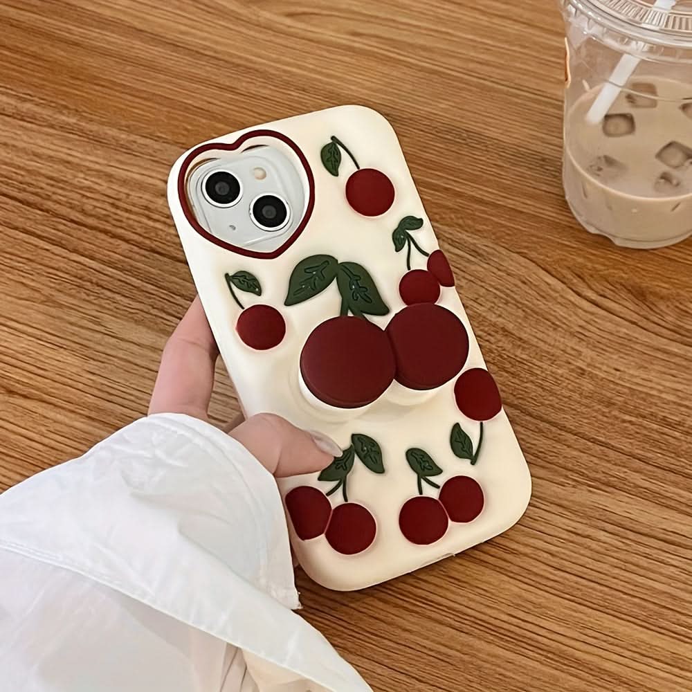 3D Cherry Silicone Phone Case with Holder