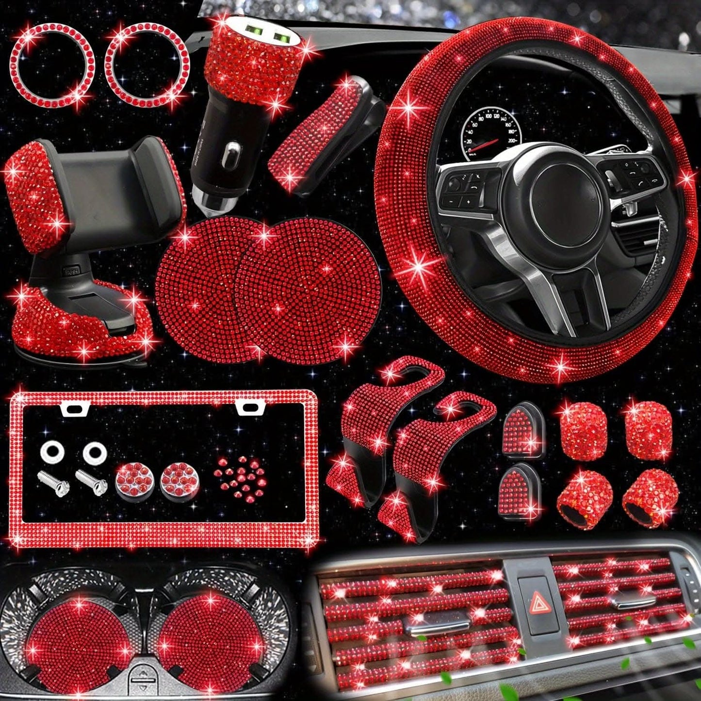 Bling Car Interior Accessories Set – 27 Pcs, Universal Fit