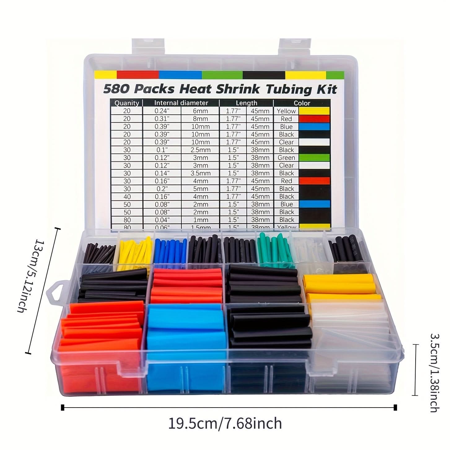 580-Piece Heat Shrink Tubing Kit, Assorted Sizes