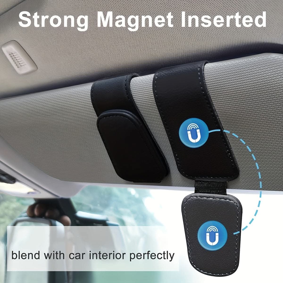 Magnetic PU Leather Car Sun Visor Glasses Holder – Secure