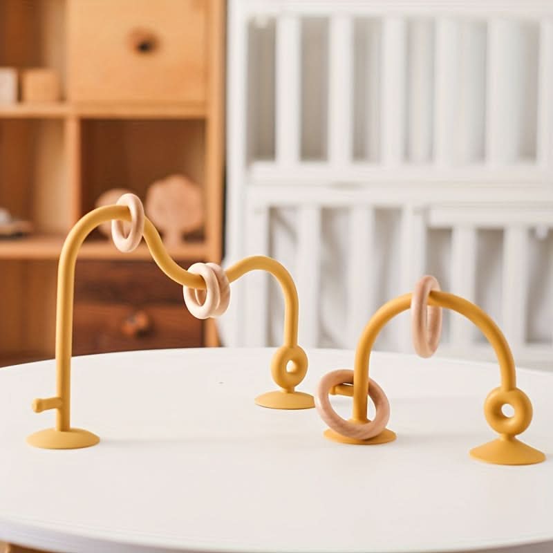 Silicone Suction Baby Arch Toy with Wooden Rings