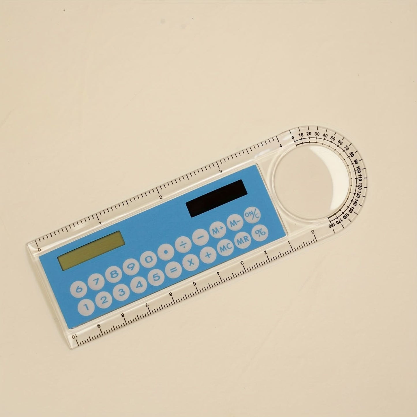 Mini 4-In-1 Solar-Powered Calculator with Ruler - LED Display