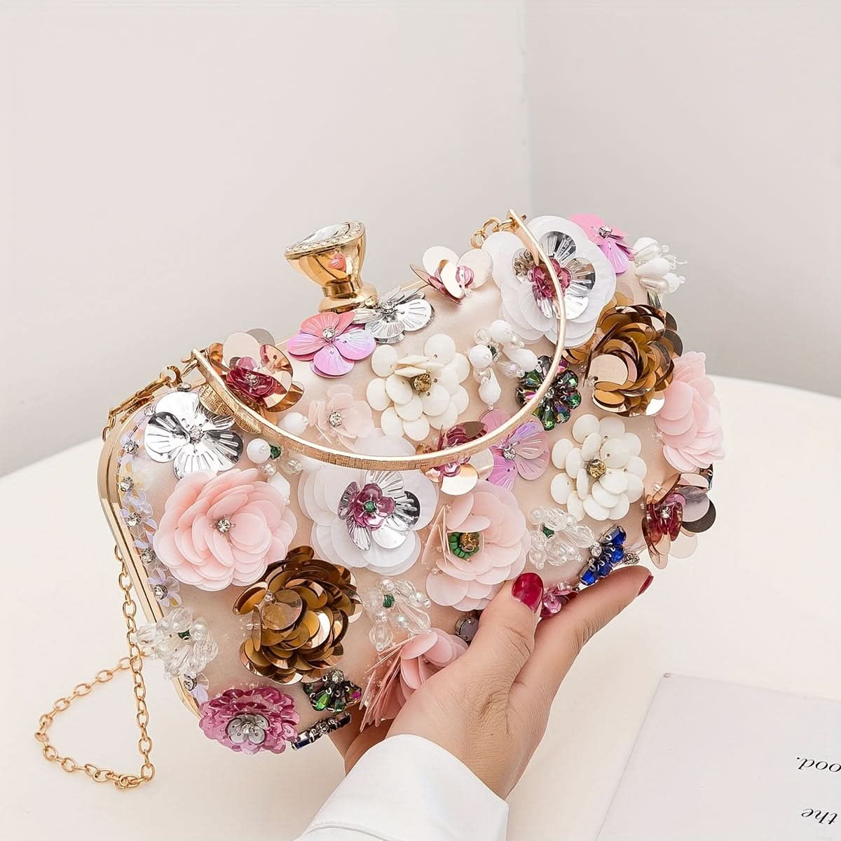 Mini Rhinestone Flower Clutch for Women