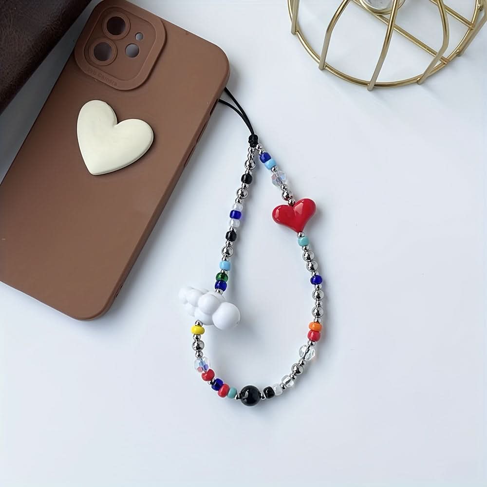 Colorful Heart & Cloud Phone Charm Lanyard