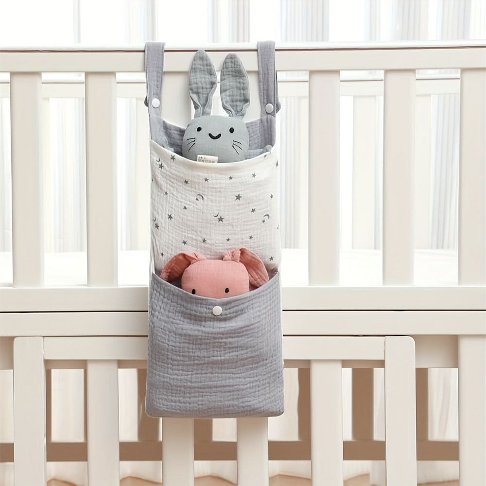 Baby Bedside Organizer – Dual Pocket Hanging Storage Bag for Toys, Diapers & Bottles