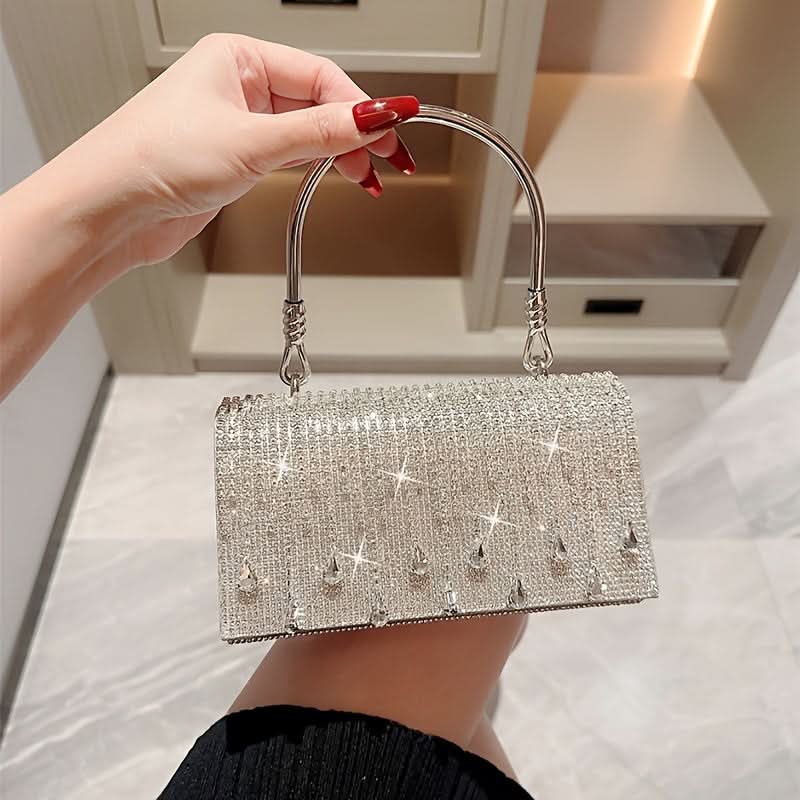 Silver Glittering Evening Clutch with Magnet Closure