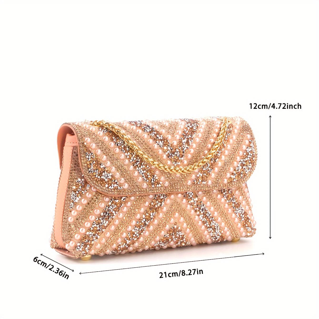 Pink Rhinestone Pearl Clutch – Chain Strap Bag