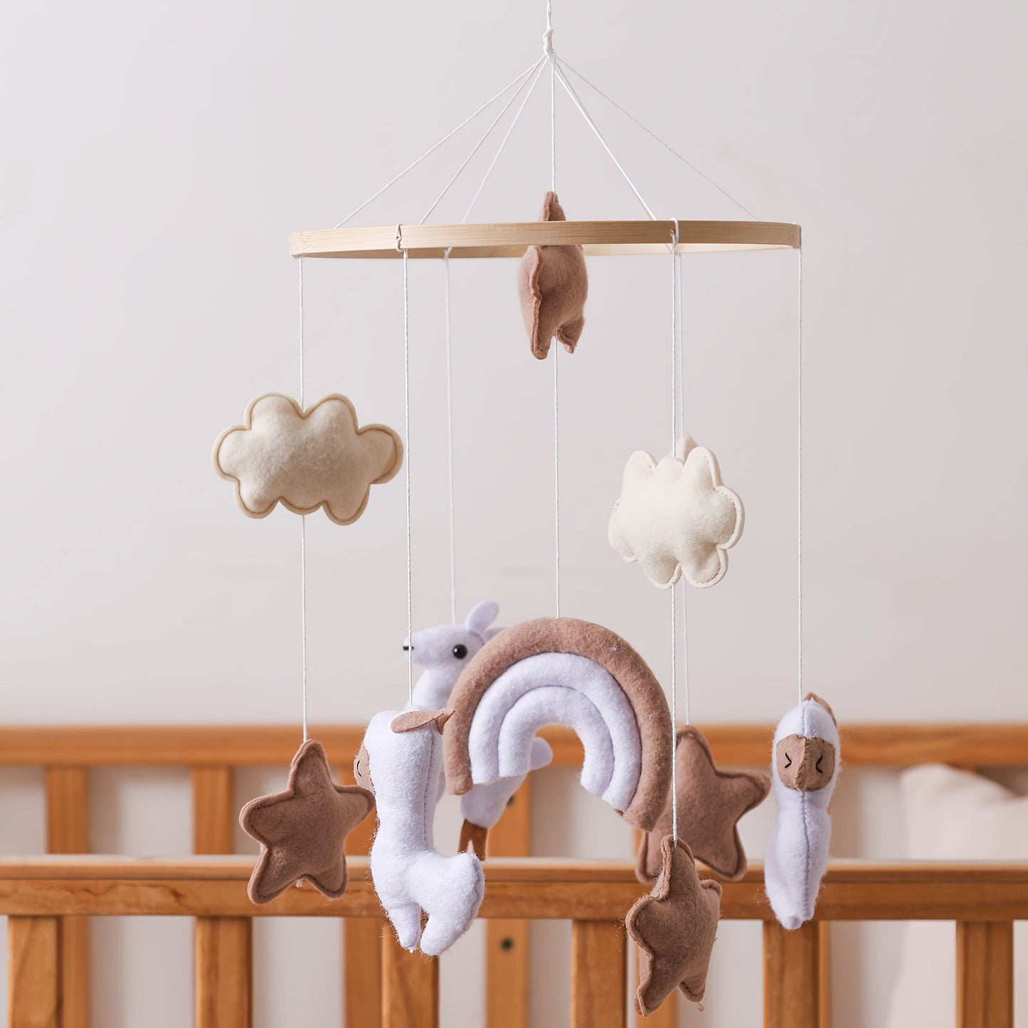 Handmade Baby Plush Animal Mobile – Crib Hanging Toy with Sheep, Clouds & Stars