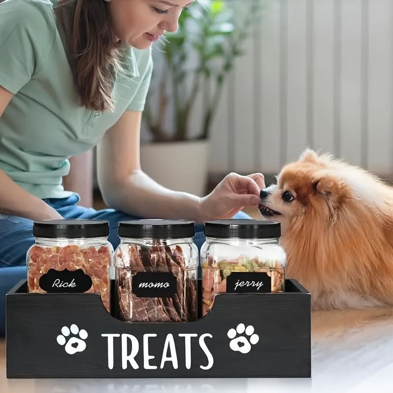 Wooden Pet Treat Holder with Airtight Jars