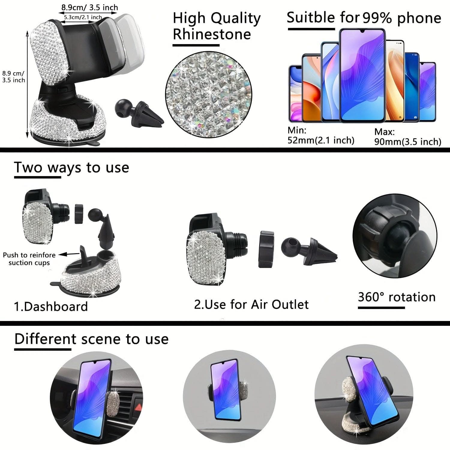 Bling Car Interior Accessories Set – 27 Pcs, Universal Fit