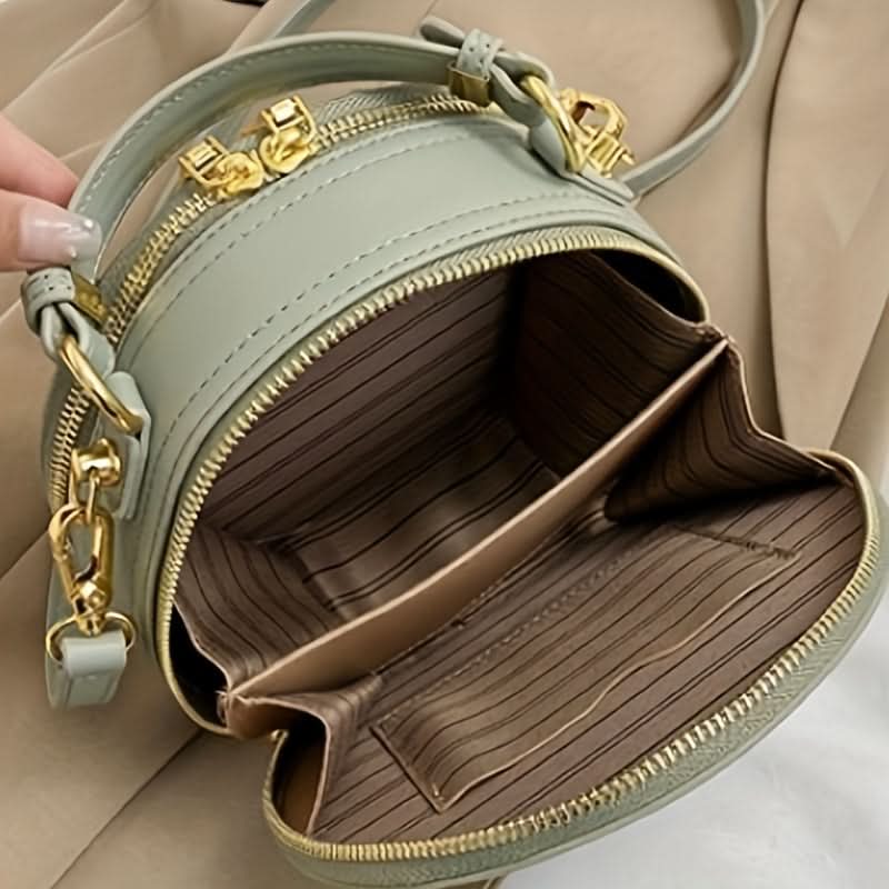 Striped PU Round Shoulder Bag – Vintage-Inspired Messenger