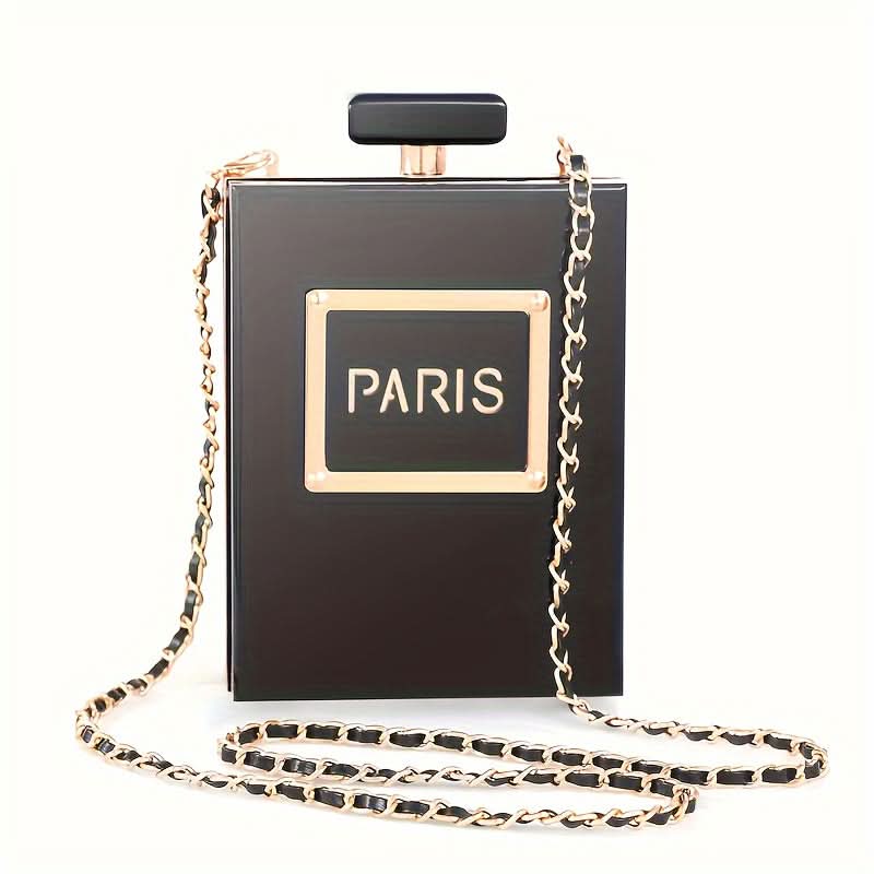 Chic Black Acrylic Evening Clutch with Chain
