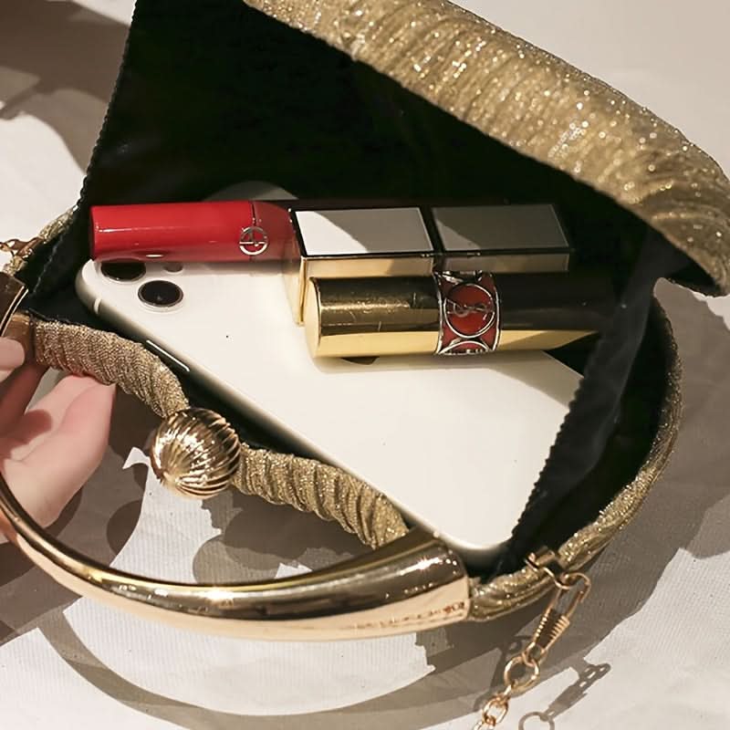 Vintage Black Glitter Clutch – Gold Handle