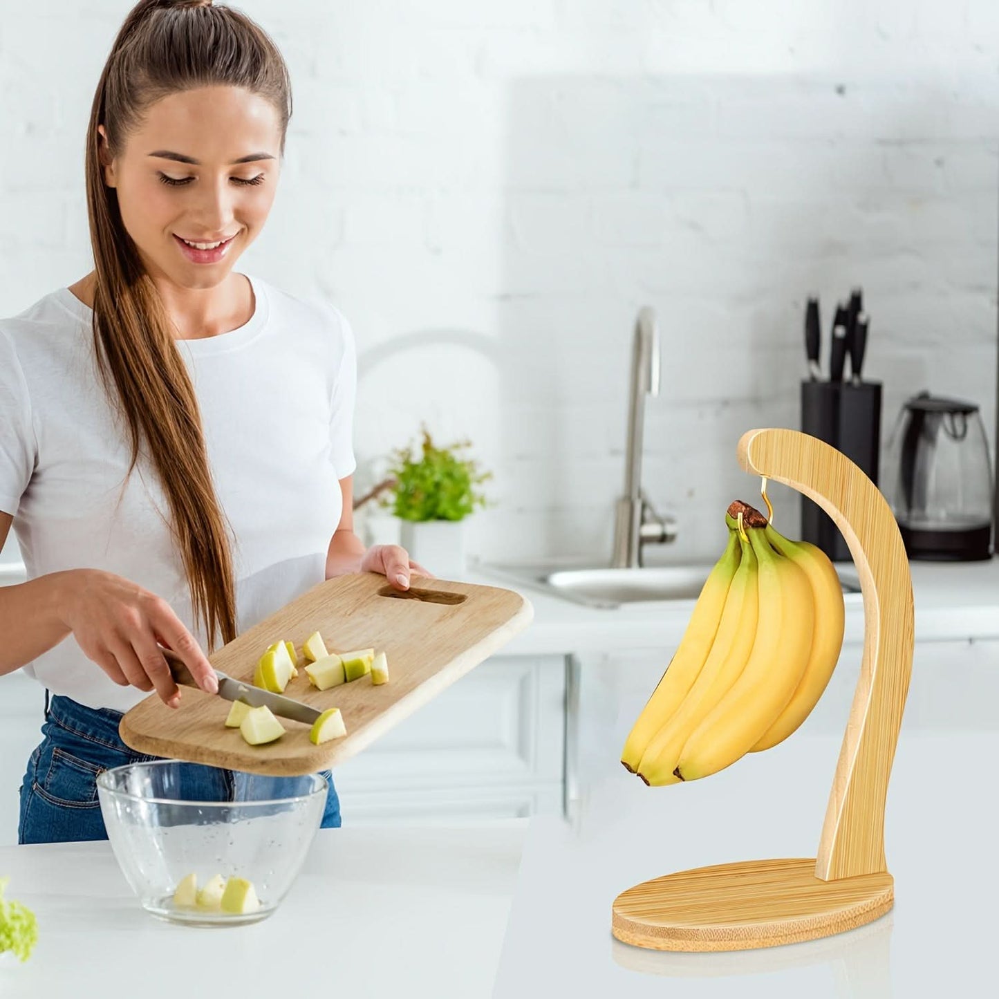 Bamboo Banana Holder with Hook - Rustic Fruit Stand