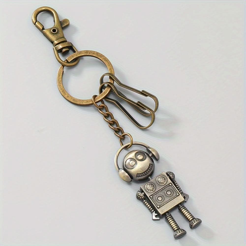 Earphone Robot Keychain – Funky Bronze Pendant for Men