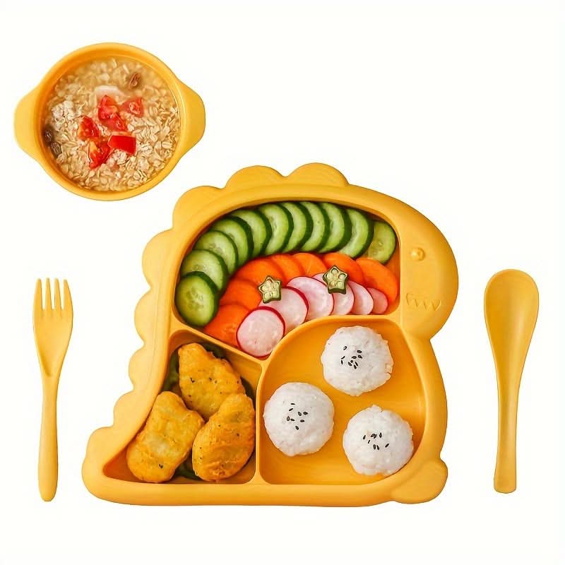 Dinosaur-Shaped Kids Dinnerware Set -Plastic Plate, Combo Pack