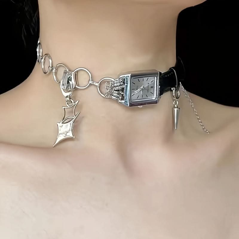 Cyberpunk Square Watch Face Choker Necklace
