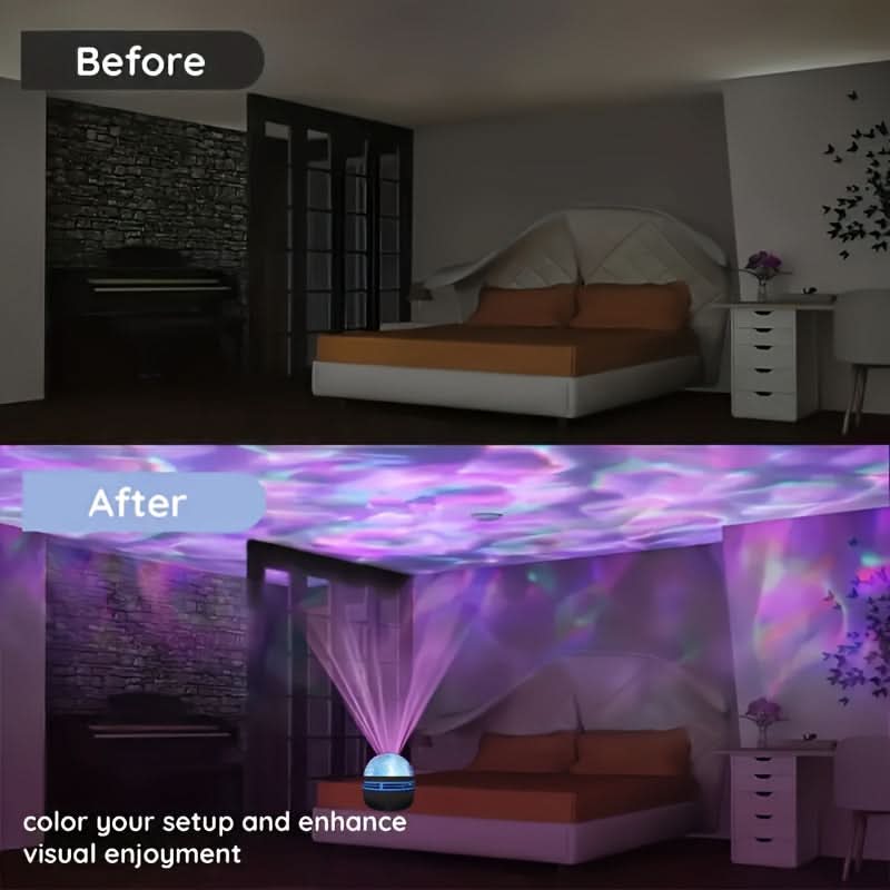 USB Galaxy Projector – Starry Sky & Ocean Wave Night Light, 7 Color Patterns