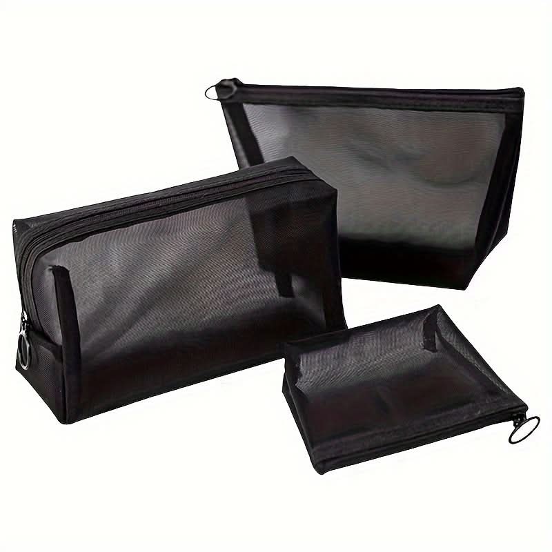 3-Piece Set Nylon Mesh Makeup Bags - Lightweight Travel Organizers