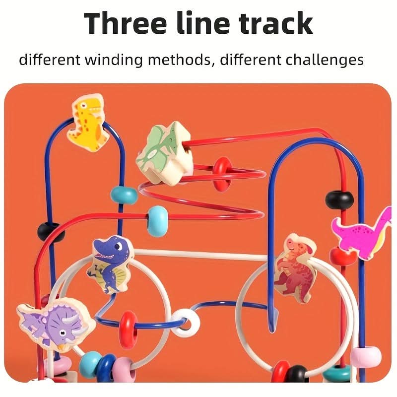 3-Track Wooden Dinosaur Bead Maze – Early Learning Puzzle for Infants