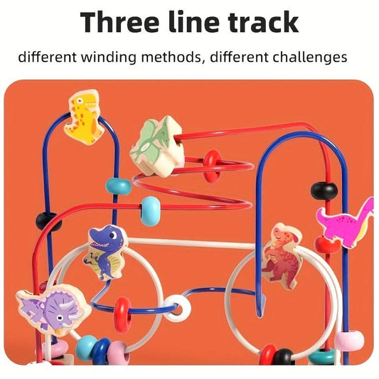 3-Track Wooden Dinosaur Bead Maze – Early Learning Puzzle for Infants