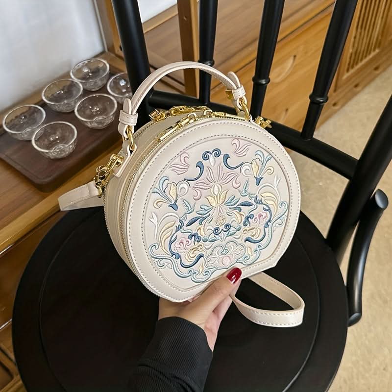 Striped PU Round Shoulder Bag – Vintage-Inspired Messenger