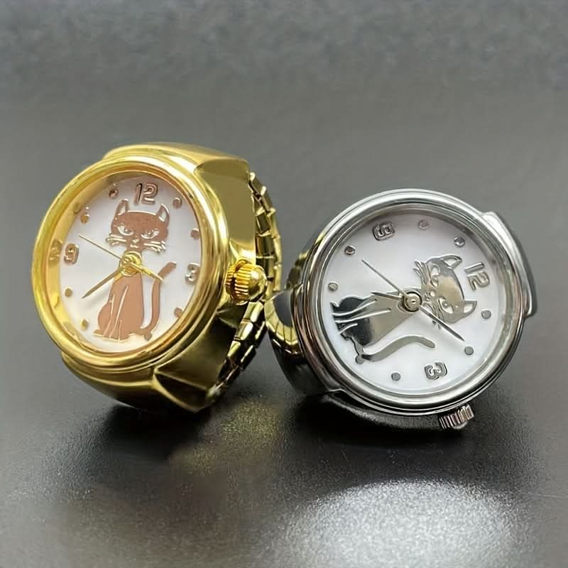 Cute Cartoon Cat Quartz Ring Watch – Unisex, Elastic, Gift Idea