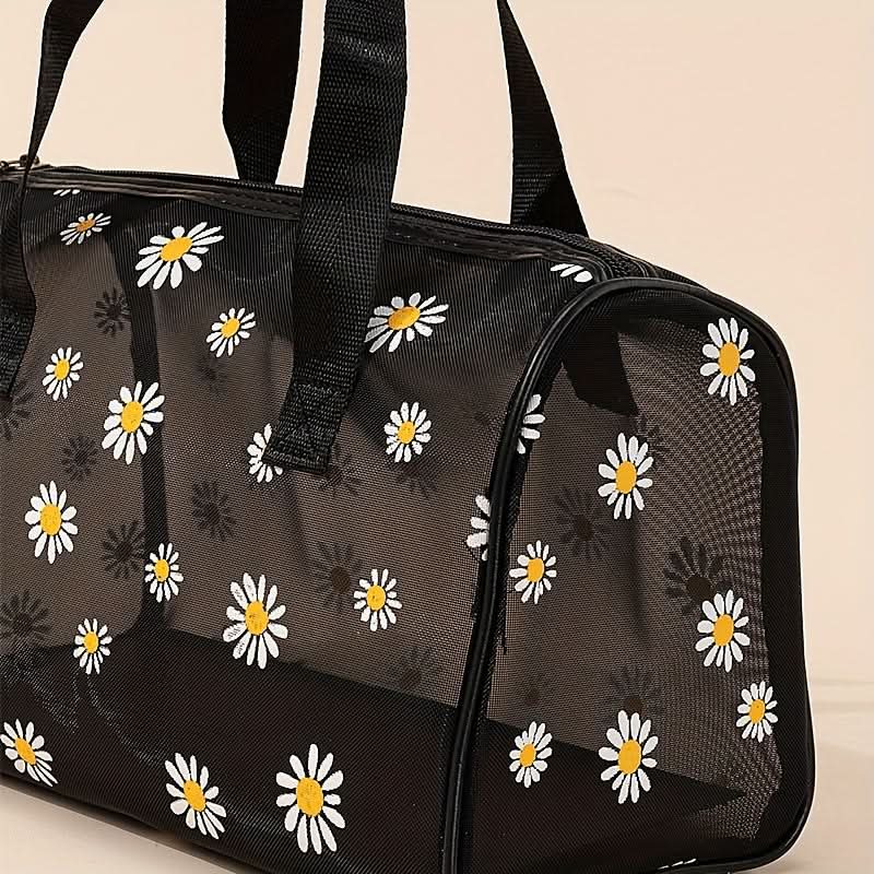 Vibrant Daisy Print Mesh Satchel Bag