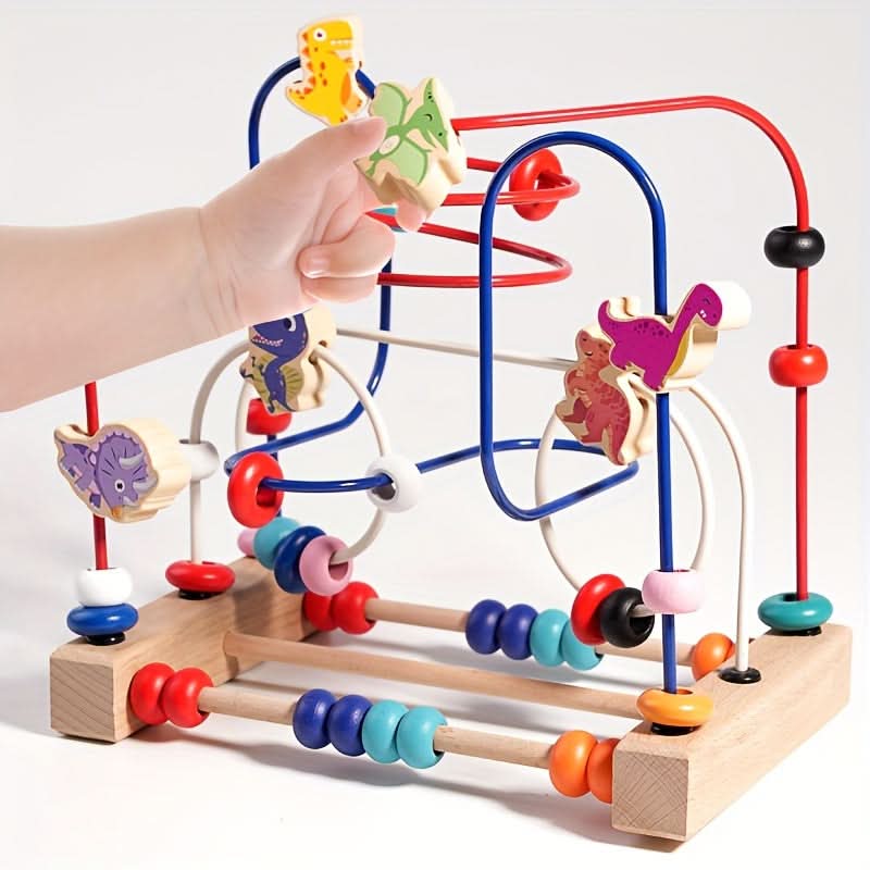 3-Track Wooden Dinosaur Bead Maze – Early Learning Puzzle for Infants