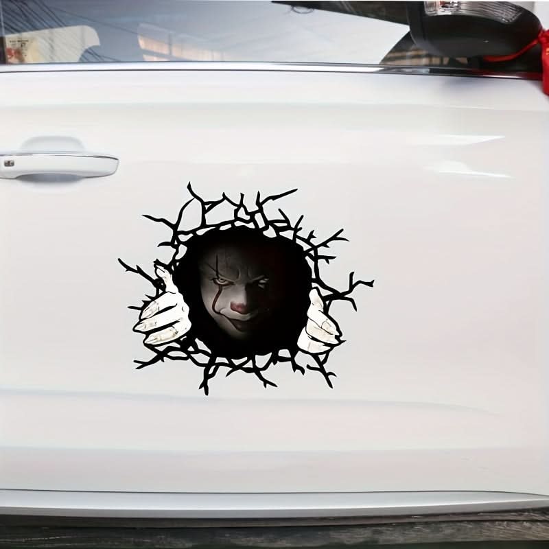 Spooky Halloween Clown Car Sticker – Creepy Peek Design