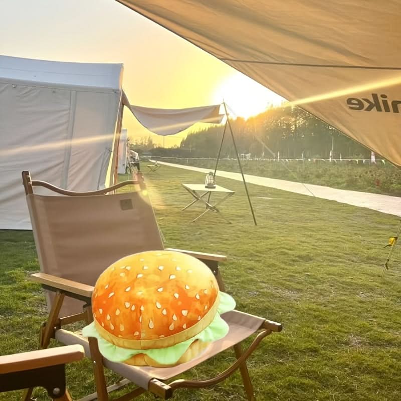 Cute Burger Pillow – Cozy Outdoor Camping Cushion with Zipper