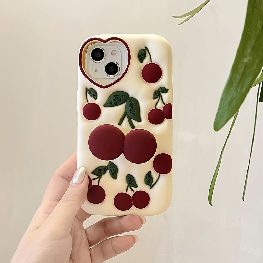 3D Cherry Silicone Phone Case with Holder