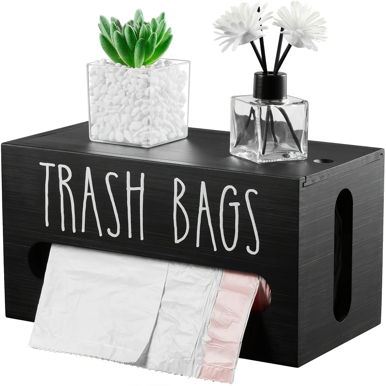 Wall-Mounted Wooden Trash Bag Dispenser Organizer