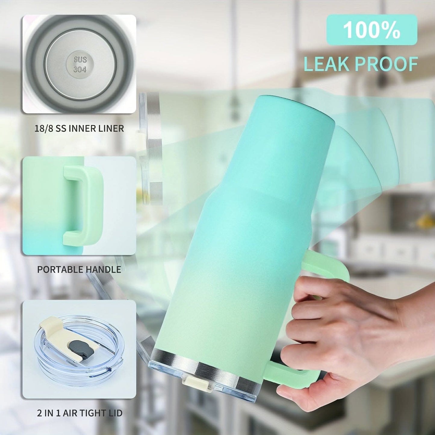 Stainless Steel Tumbler with Handle & Straw