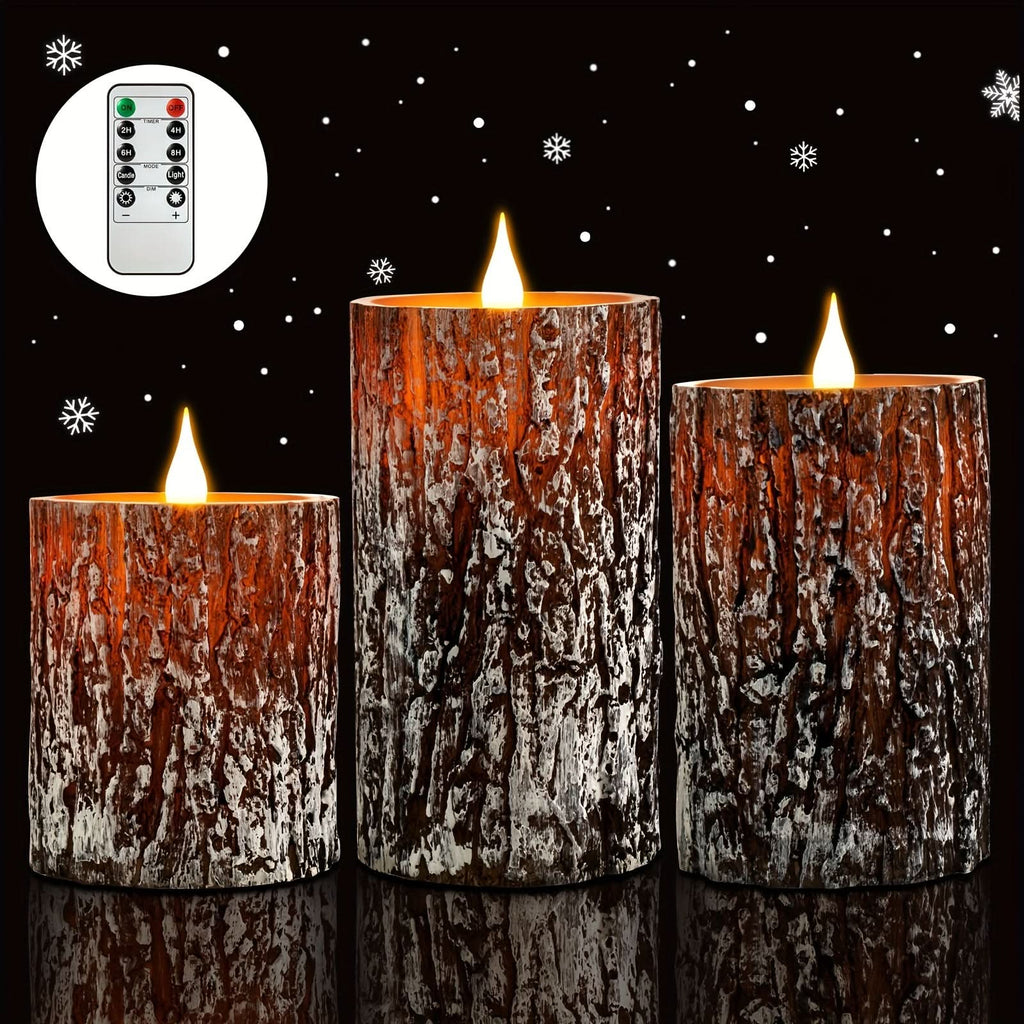 Tree Shaped Table Lamp with Realistic Pine Bark Finish - Dimmable LED Candles