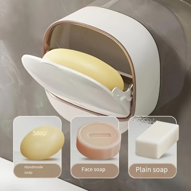 Wall-Mounted Soap Dish with Lid, No-Drill