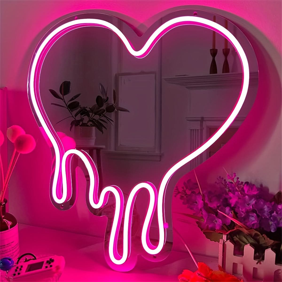 Heart-Shaped LED Neon Mirror Wall Decor