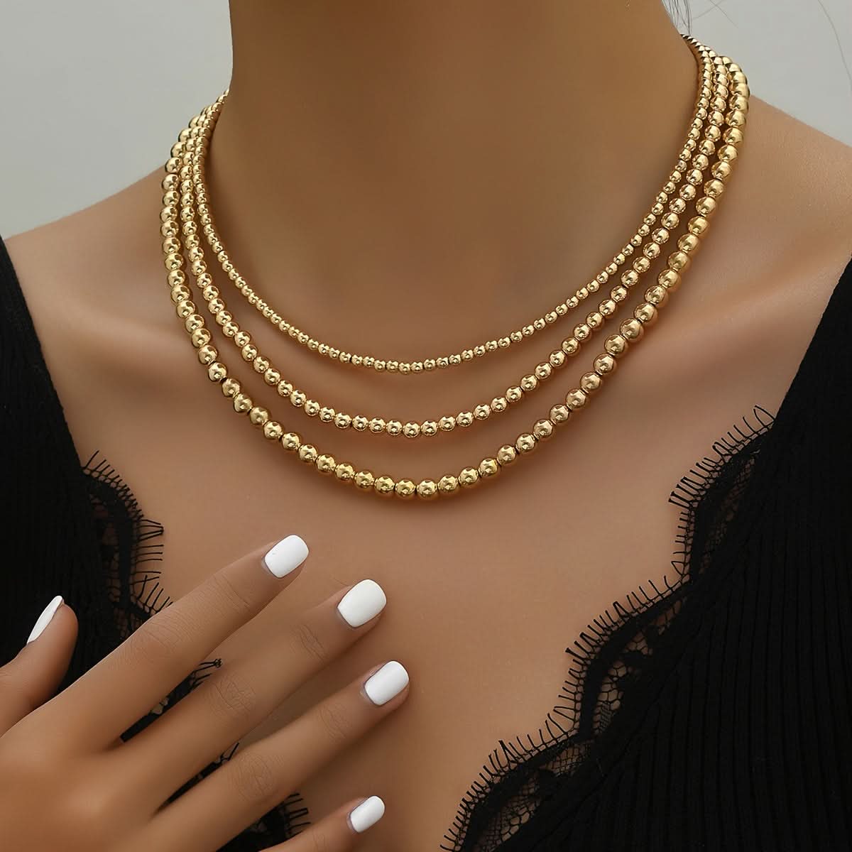 3pcs. Bohemian Glamour Golden CCB Beaded Necklace Set for Women